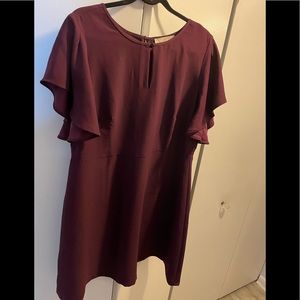 Loft plus size 16 merlot/burgundy/wine flutter sleeve dress. EUC